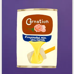 Painting of Carnation Evaporated Milk can on purple background