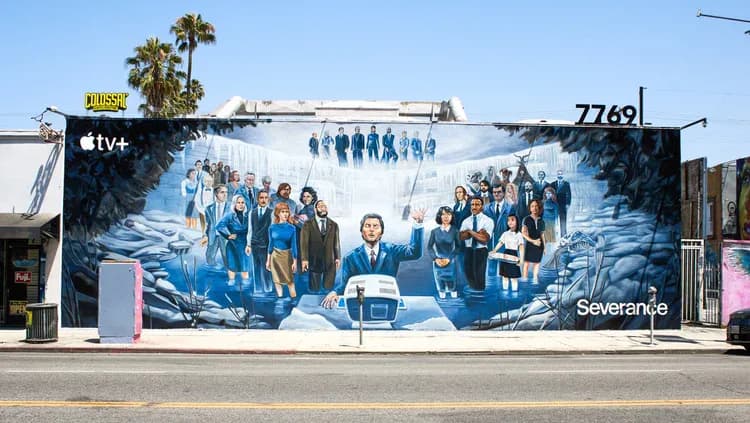 Apple TV+ Severance cast mural on Los Angeles building