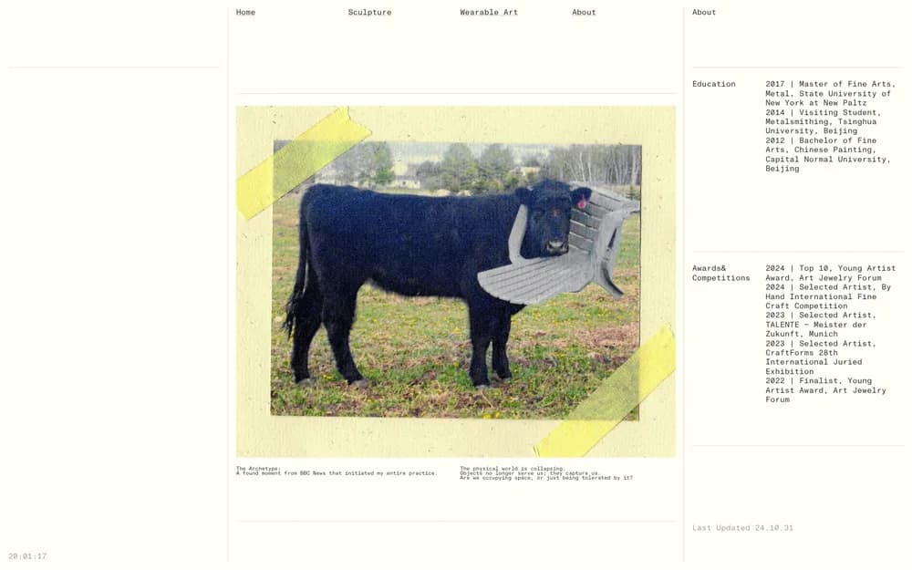 Website screenshot displaying livestock documentation with yellow-bordered photograph of black cattle and descriptive metadata text.