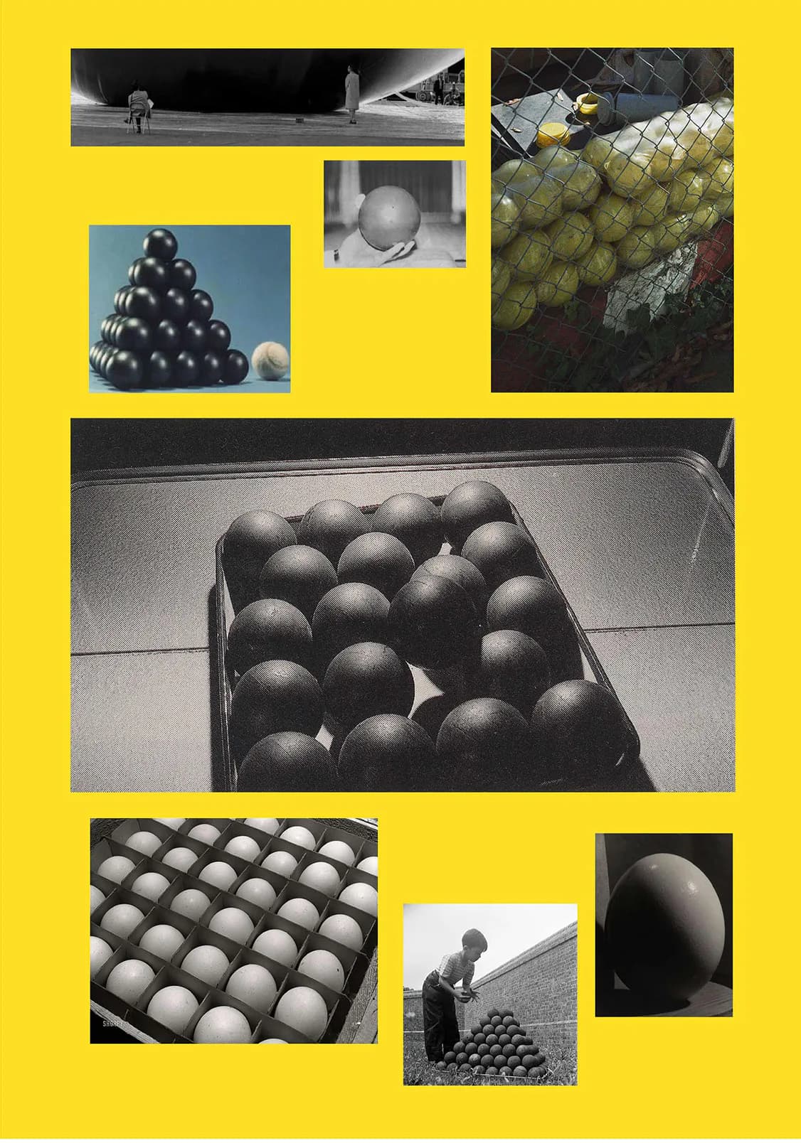 Collage of black and white archival photographs of figures in desert setting on black background