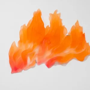 Orange flame sculpture cluster mounted on white wall