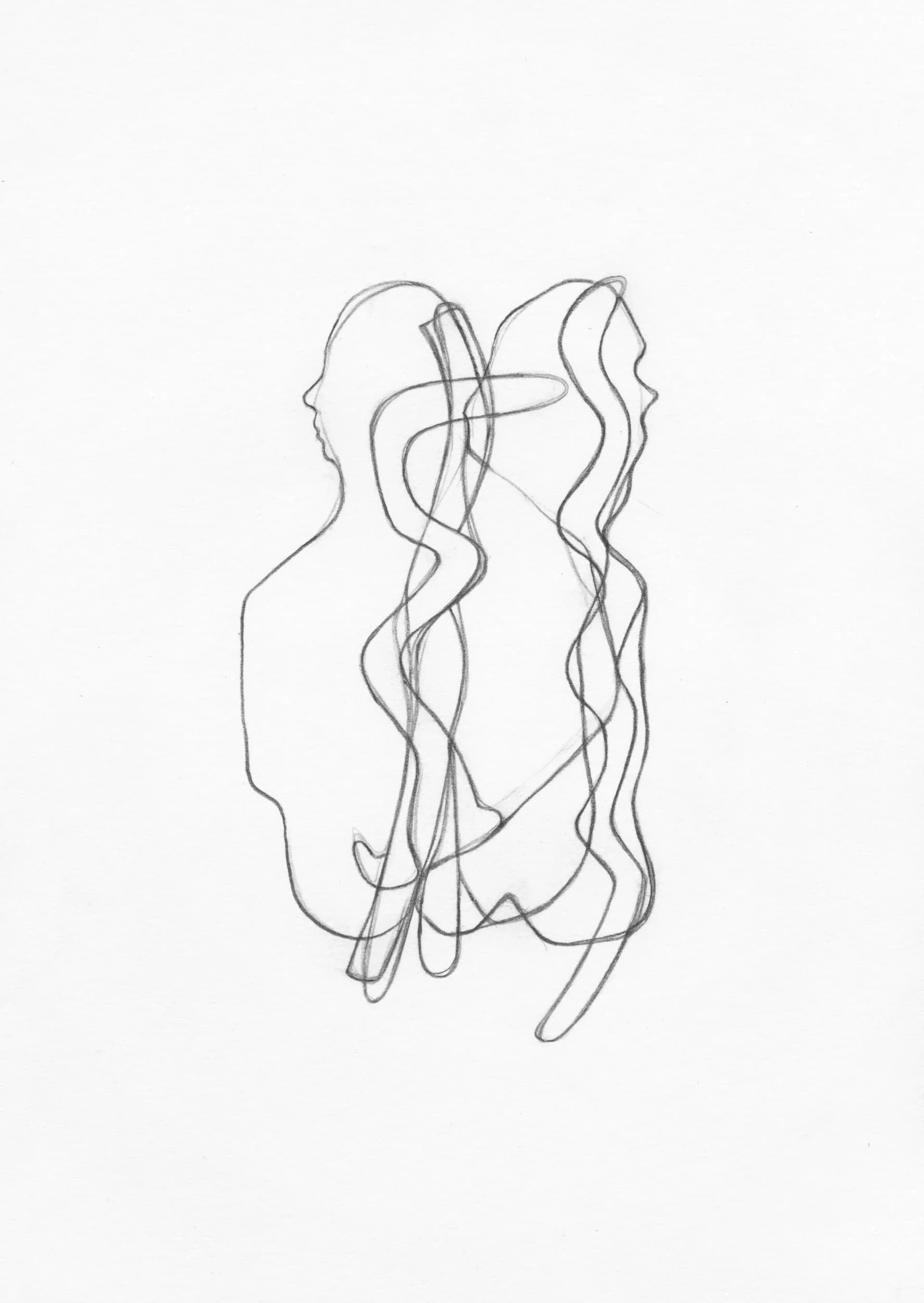 Minimal pencil drawing of two overlapping human silhouettes