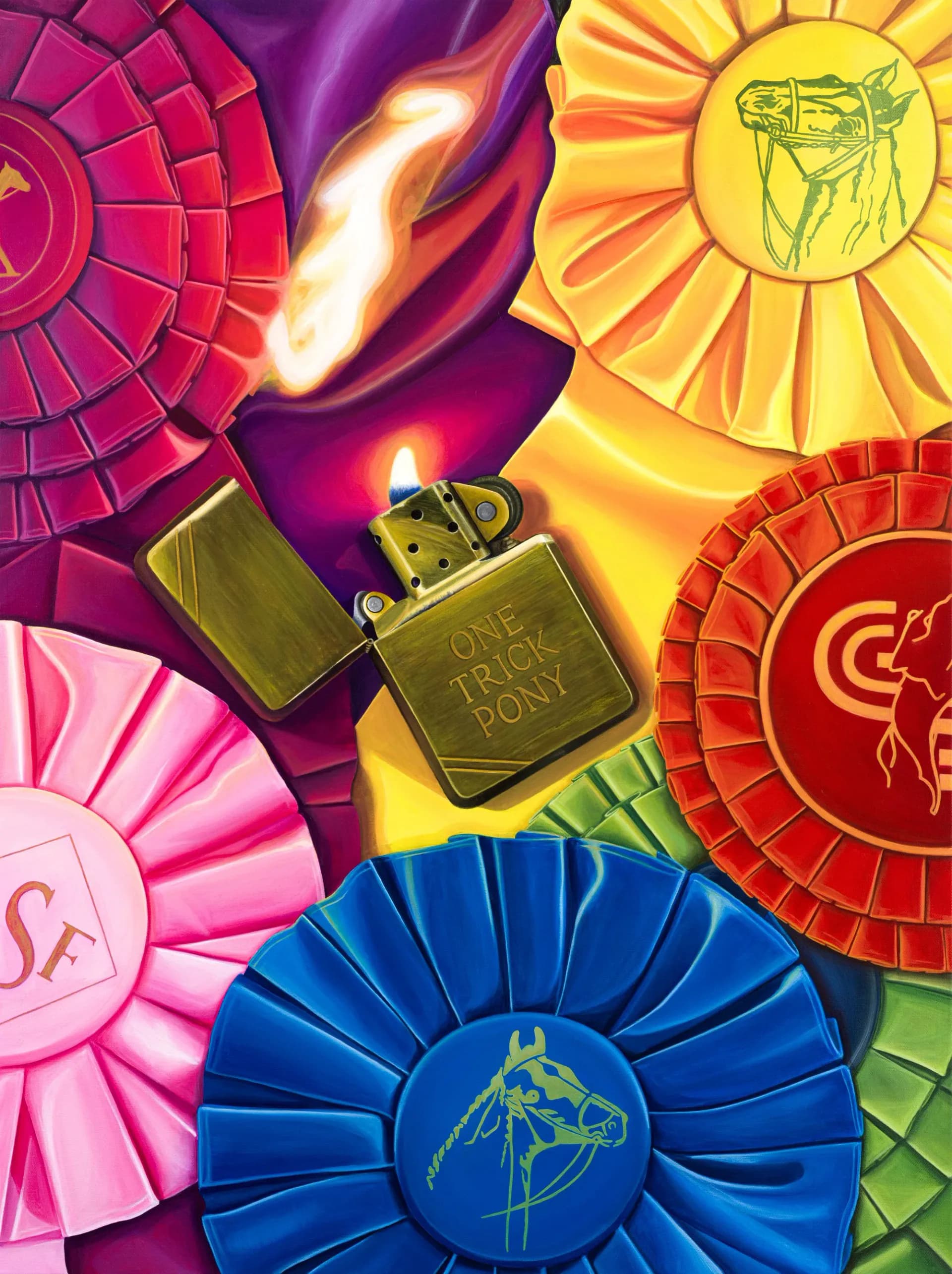 Colorful pool floats and a submerged phone in vivid blue water