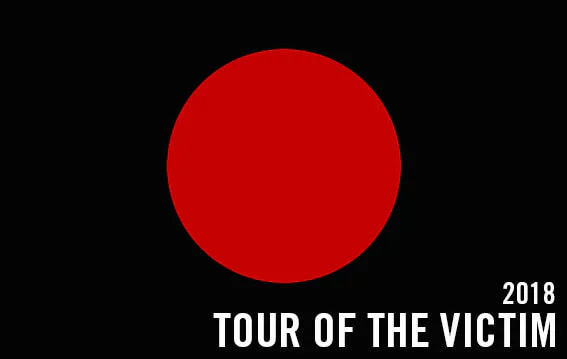 Large red circle centered on black background with white text reading 'Tour of the Victim 2018'.