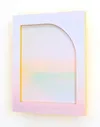 Arched frame work with rainbow gradient interior in yellow and pink