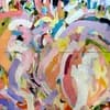 Vibrant expressive abstract painting with flowing multicolored forms
