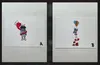 Diptych drawing on white paper with minimalist black line figures in different poses.