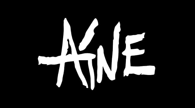 Light pencil sketch of the word "AINE" with loose, gestural letterforms on white background.