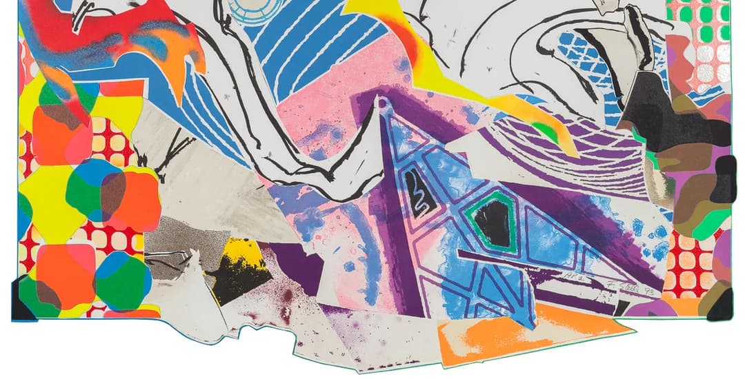 Energetic mixed-media composition combining hand-drawn line work, geometric patterns, watercolor washes in purple, blue, orange, and vibrant color blocks on white paper.
