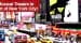 Mixed-media composition with red text banner and black and white photographic elements arranged on a red background.