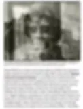 Grainy black-and-white photographic artwork showing a blurred portrait of a person's face beside a printed text panel, displayed at Deborah Bell Photographs
