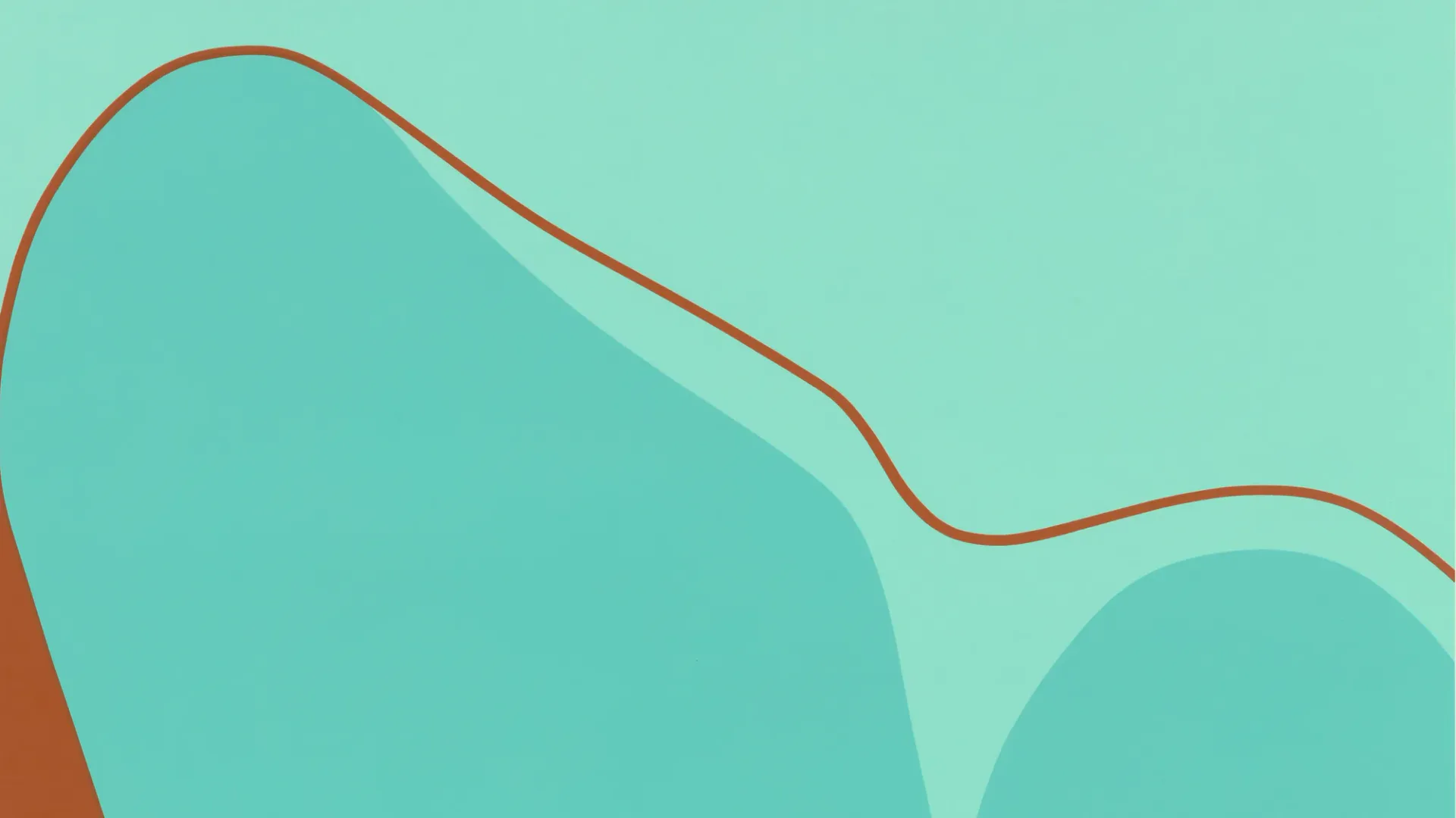 Abstract minimalist painting in turquoise and teal with curved brown outlines and organic shapes.