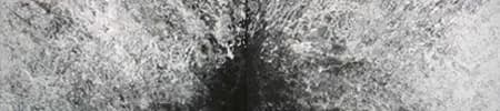 Abstract black and white mixed-media artwork with explosive radiating texture and gestural marks.