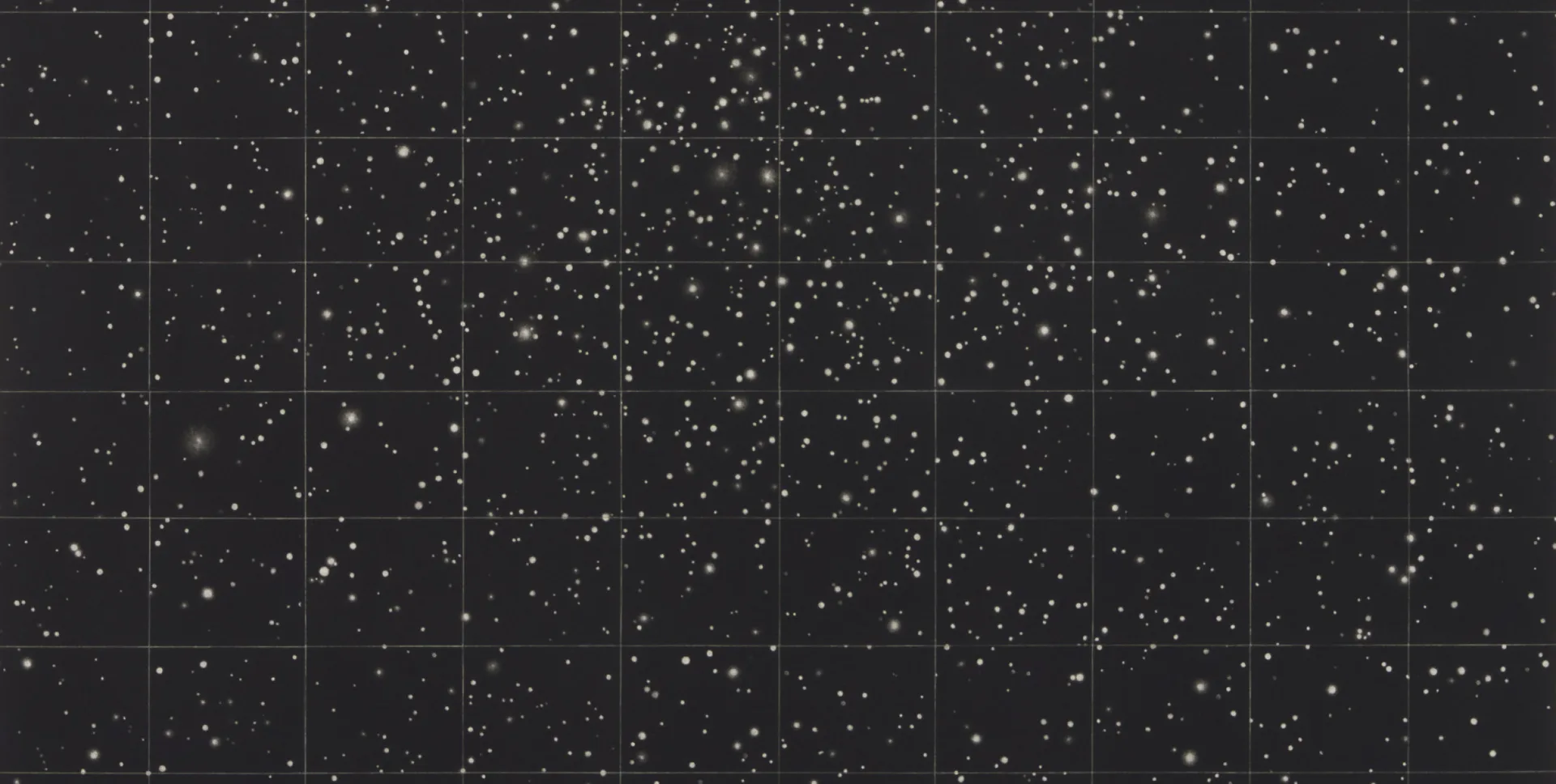 Star chart or night sky visualization with white dots and grid lines on black background, resembling a celestial map.