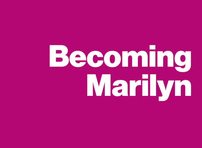 Bright magenta background with white sans-serif text reading 'Becoming Marilyn' in centered, bold typography.