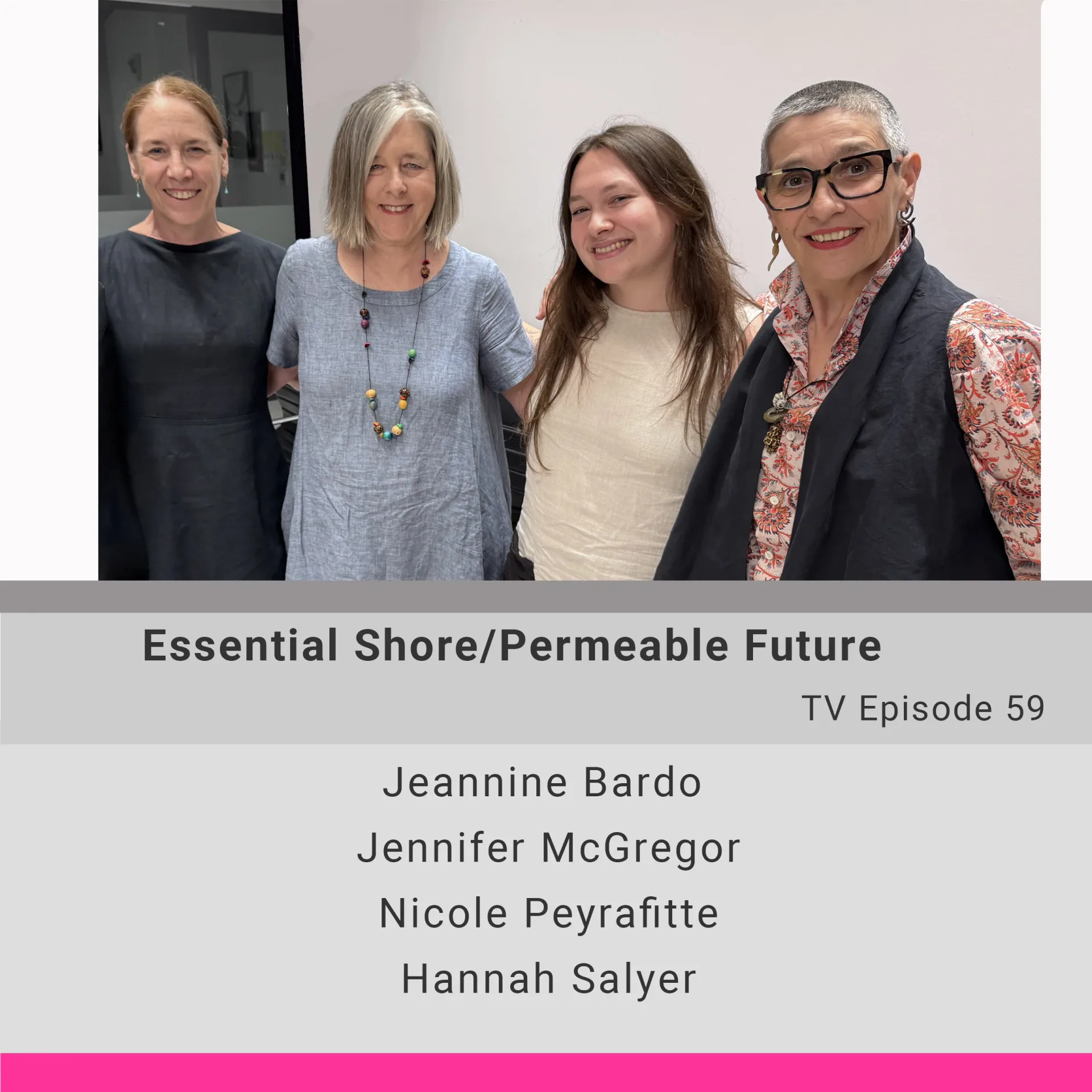 Four women standing together indoors: Jeannine Bardo, Jennifer McGregor, Nicole Peyrafitte, and Hannah Salyer in casual professional attire.