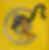 Abstract artwork dominated by bright yellow background with dark gestural brushstrokes or marks.